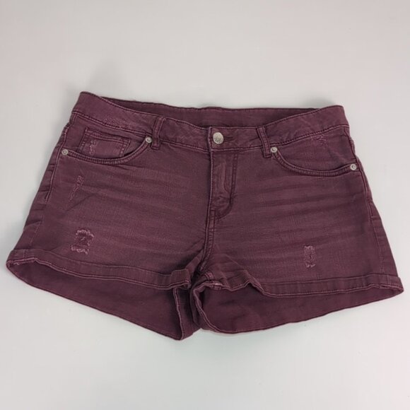 3/$20 H&M Divided Red Concept Denim Shorts Cuffed Purple Distressed Jean - Picture 7 of 9